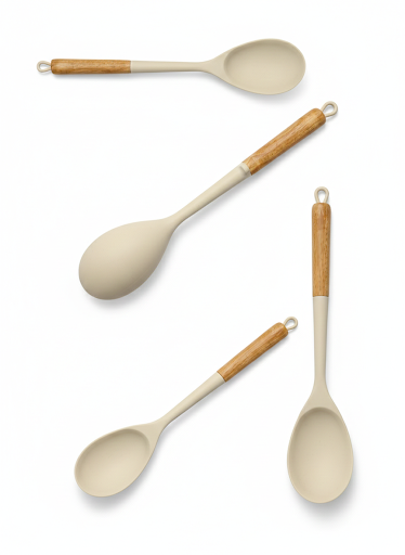 COOKING SPOON WOODEN HANDLE SILICONE